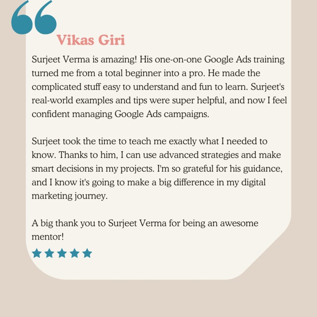 Vikash, Joined Google Ads Course